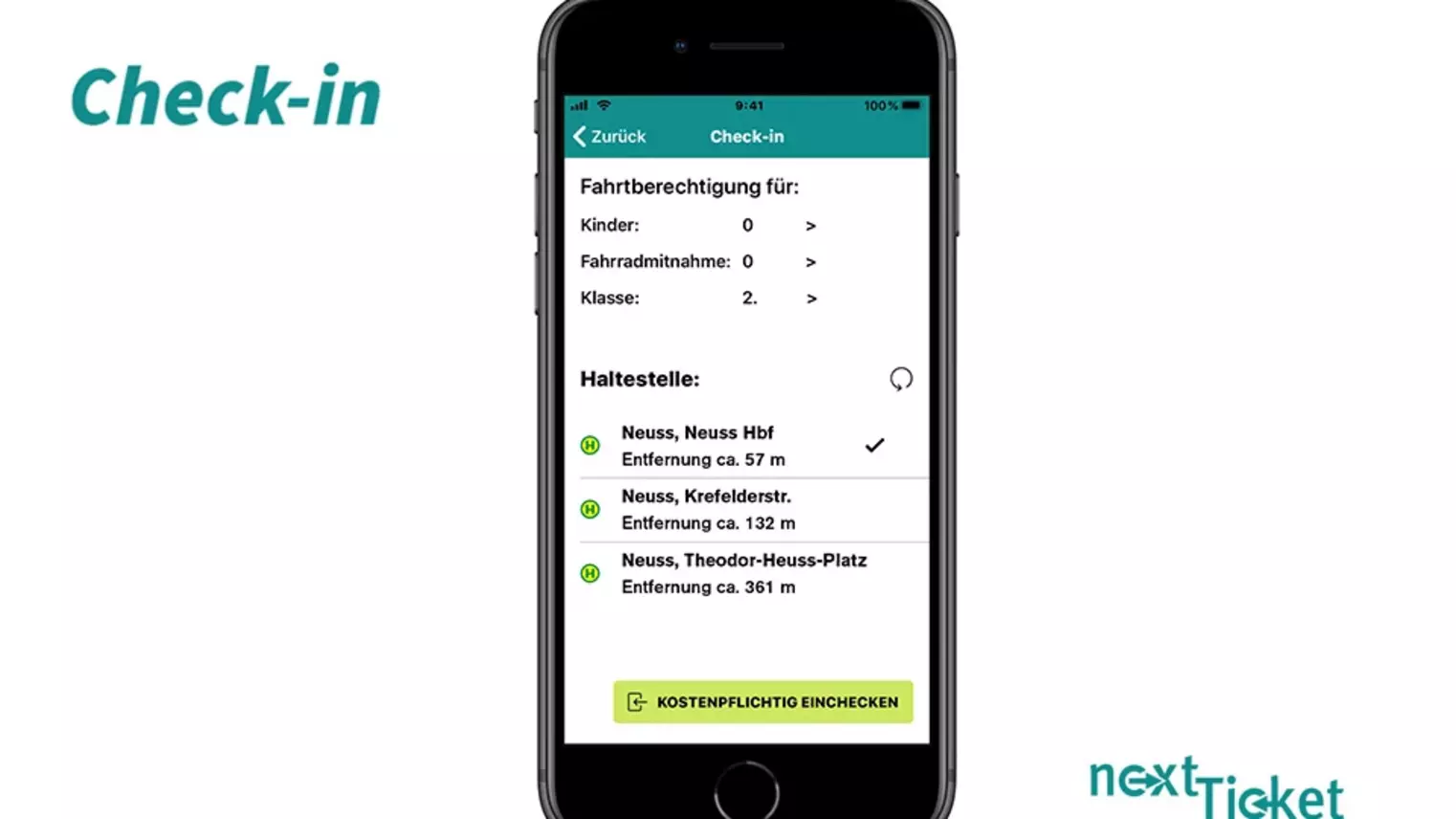 Bedienoberfläche der nextTicket-App