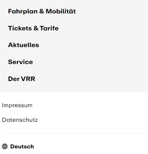 Das Aufklappmenü auf vrr.de