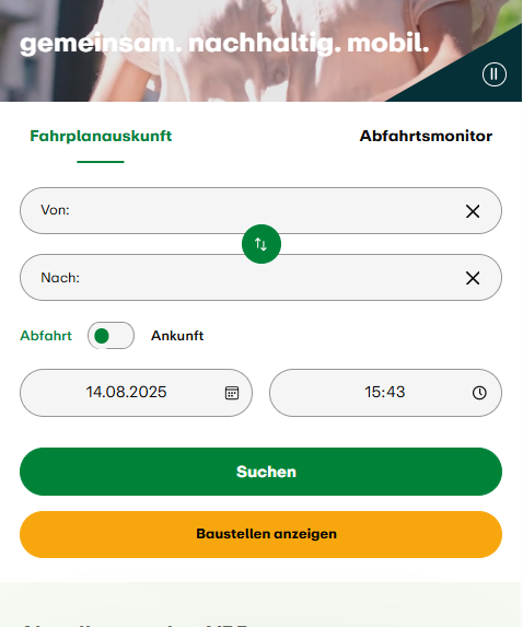 Die Fahrplanauskunft auf vrr.de